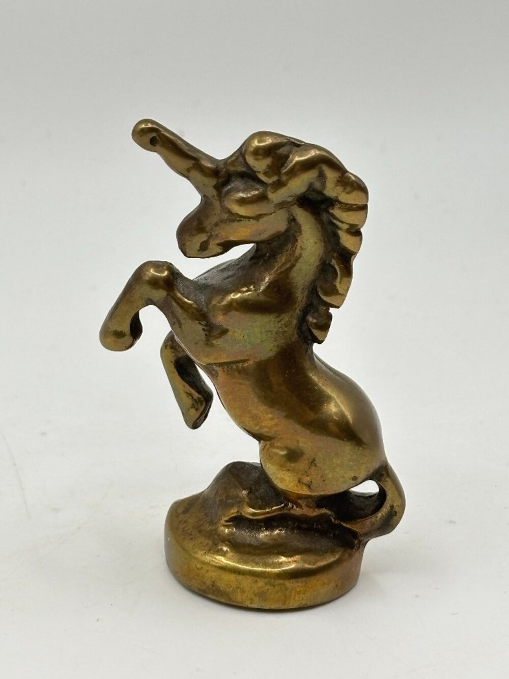 Vintage Small 2.75" Solid Brass Unicorn Figurine Decor Mystical Fantasy Magical